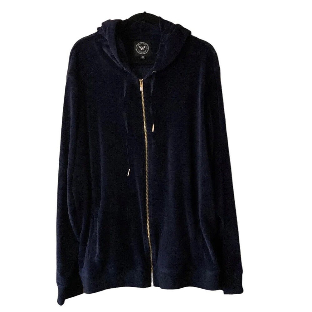 Size 3XL White Mark Los Angeles Blue Velour Hoodie Woman's Jacket Gold Zipper